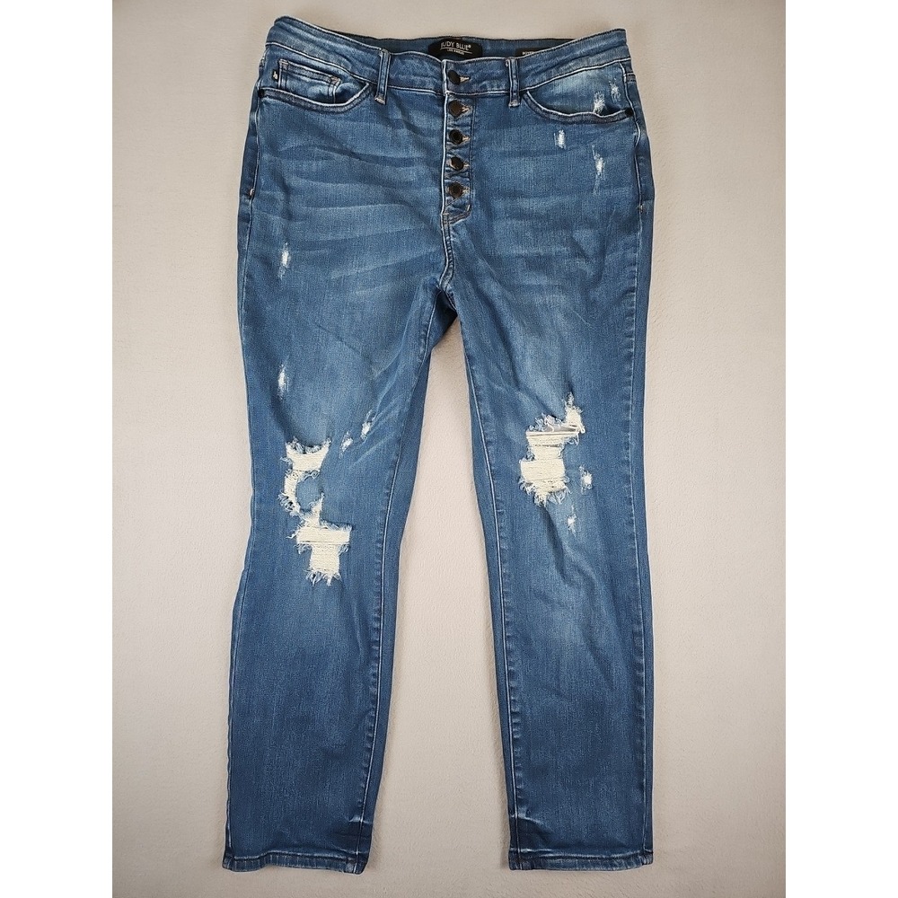 Judy Blue Jeans 33x28 Boyfriend Fit Stretch Denim Distressed Button Fly JB88526